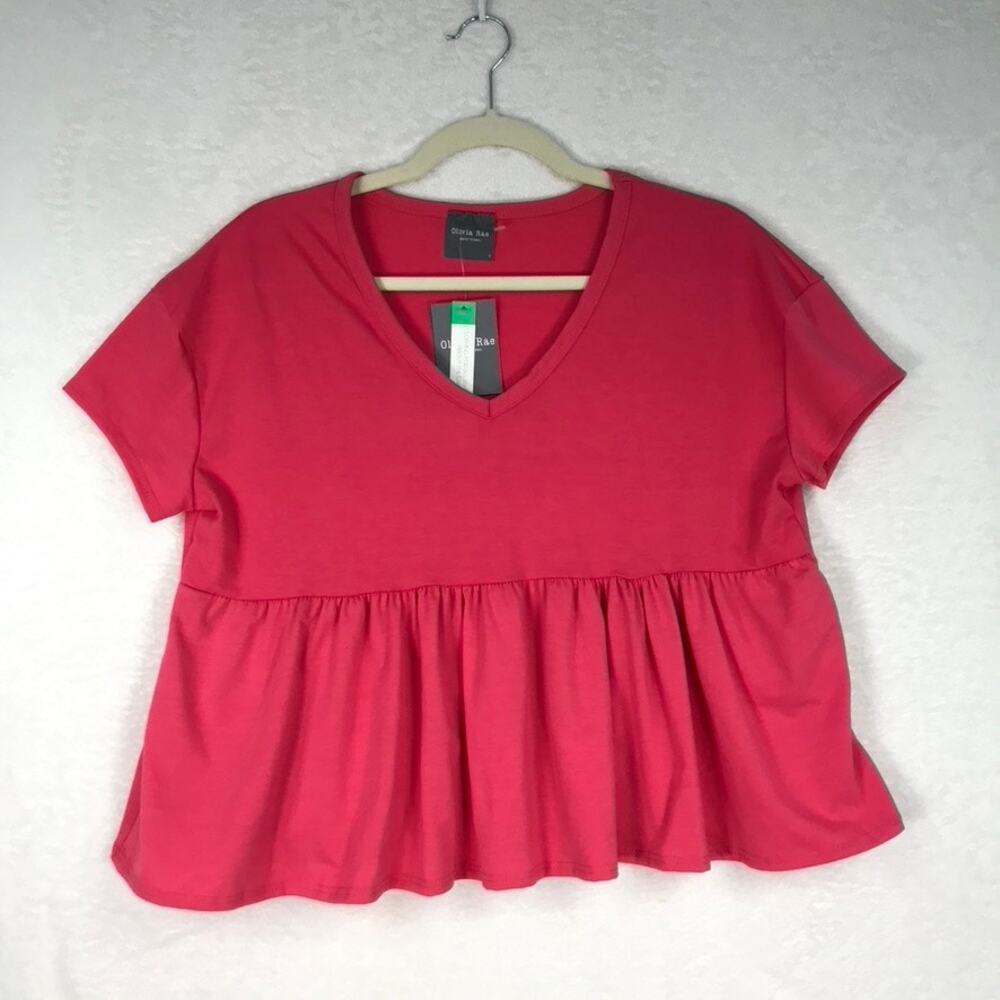 Y2K Olivia Rae Top Small Pink Babydoll Crop Flowy‎ Ruffle Cute Girl Soft Minimal